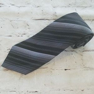 Croft & Barrow Silk Tie Black Silver Gray Regimental Striped Necktie Classic
